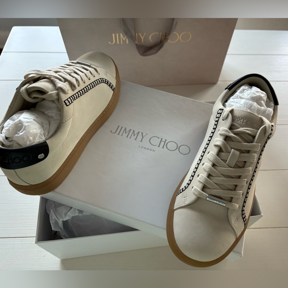 Jimmy Choo Cream Sneakers with Brown Soles